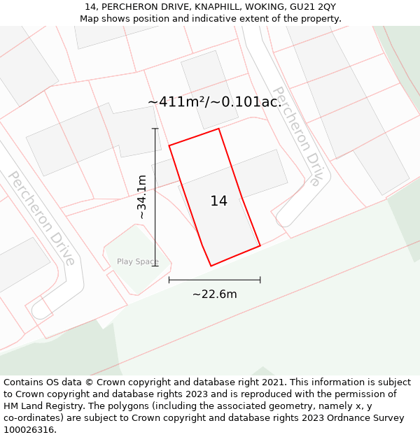 14, PERCHERON DRIVE, KNAPHILL, WOKING, GU21 2QY: Plot and title map