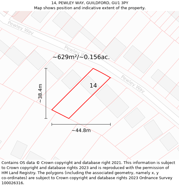 14, PEWLEY WAY, GUILDFORD, GU1 3PY: Plot and title map