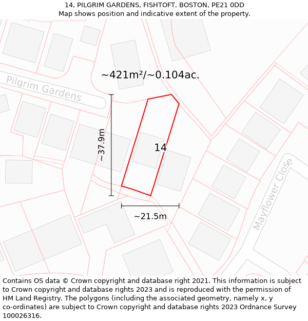 14, PILGRIM GARDENS, FISHTOFT, BOSTON, PE21 0DD: Plot and title map