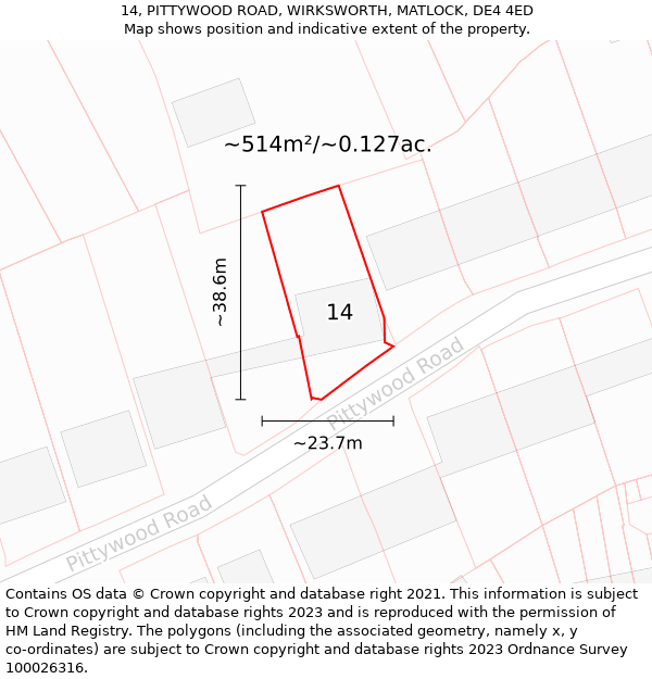 14, PITTYWOOD ROAD, WIRKSWORTH, MATLOCK, DE4 4ED: Plot and title map