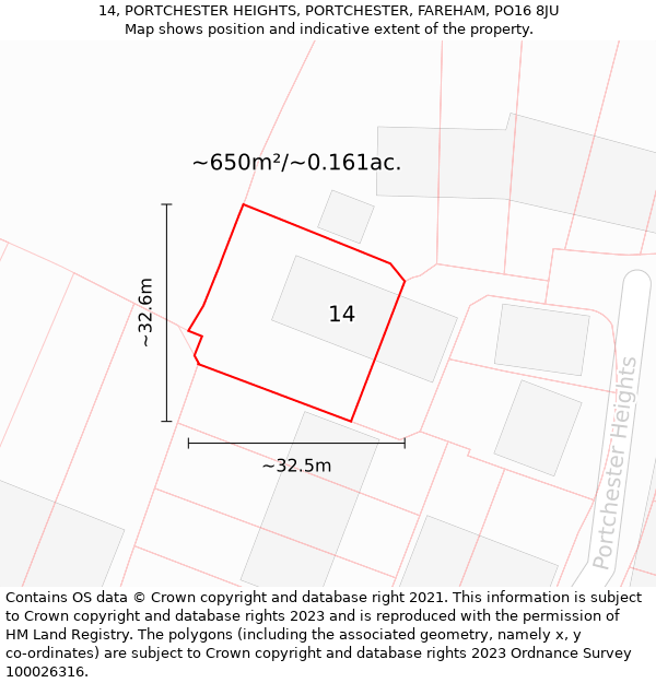 14, PORTCHESTER HEIGHTS, PORTCHESTER, FAREHAM, PO16 8JU: Plot and title map