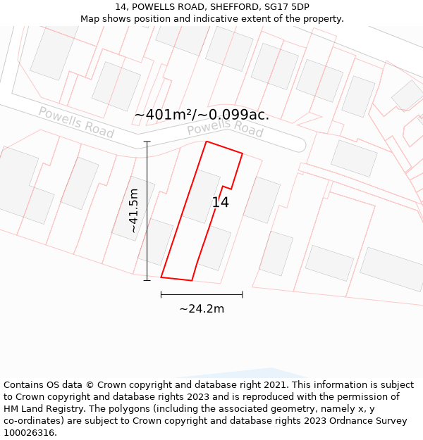 14, POWELLS ROAD, SHEFFORD, SG17 5DP: Plot and title map