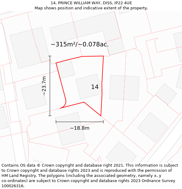 14, PRINCE WILLIAM WAY, DISS, IP22 4UE: Plot and title map