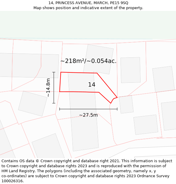 14, PRINCESS AVENUE, MARCH, PE15 9SQ: Plot and title map