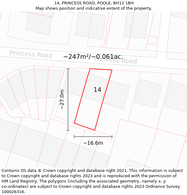 14, PRINCESS ROAD, POOLE, BH12 1BH: Plot and title map