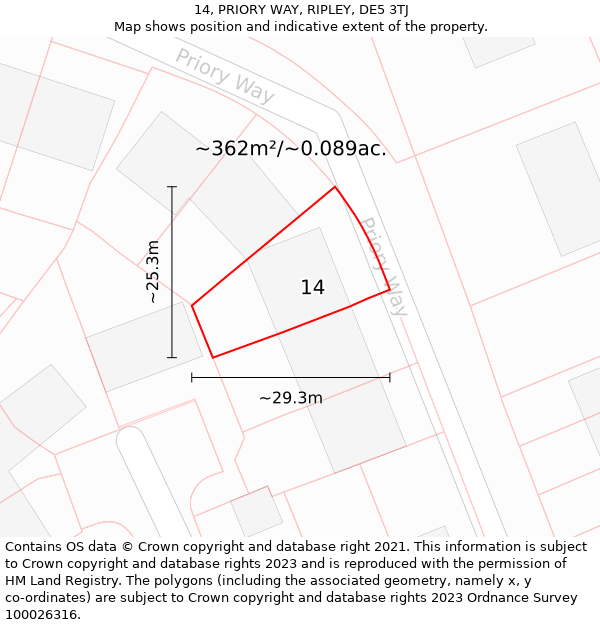 14, PRIORY WAY, RIPLEY, DE5 3TJ: Plot and title map