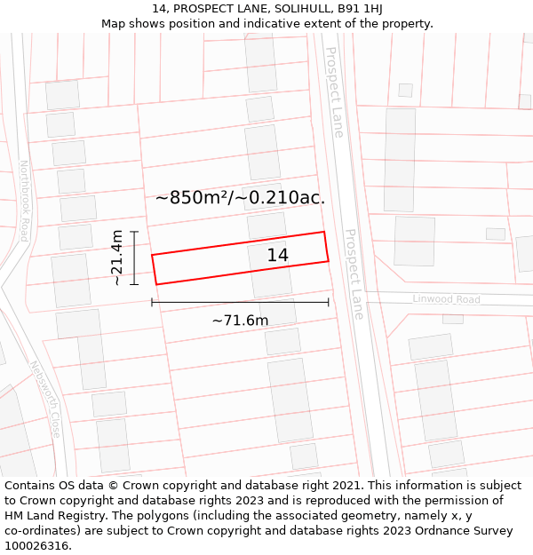 14, PROSPECT LANE, SOLIHULL, B91 1HJ: Plot and title map