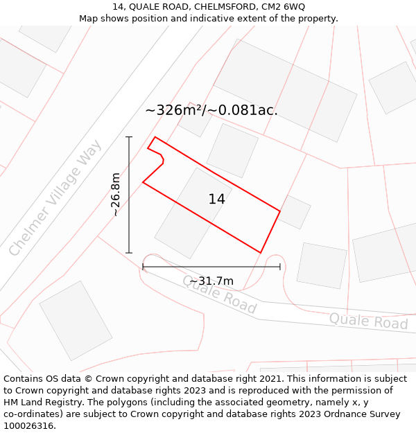 14, QUALE ROAD, CHELMSFORD, CM2 6WQ: Plot and title map