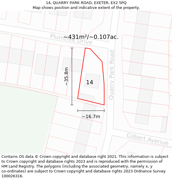 14, QUARRY PARK ROAD, EXETER, EX2 5PQ: Plot and title map