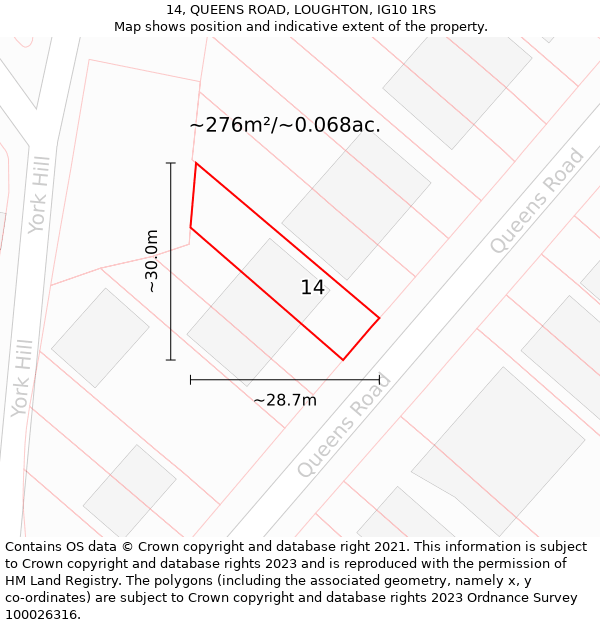 14, QUEENS ROAD, LOUGHTON, IG10 1RS: Plot and title map
