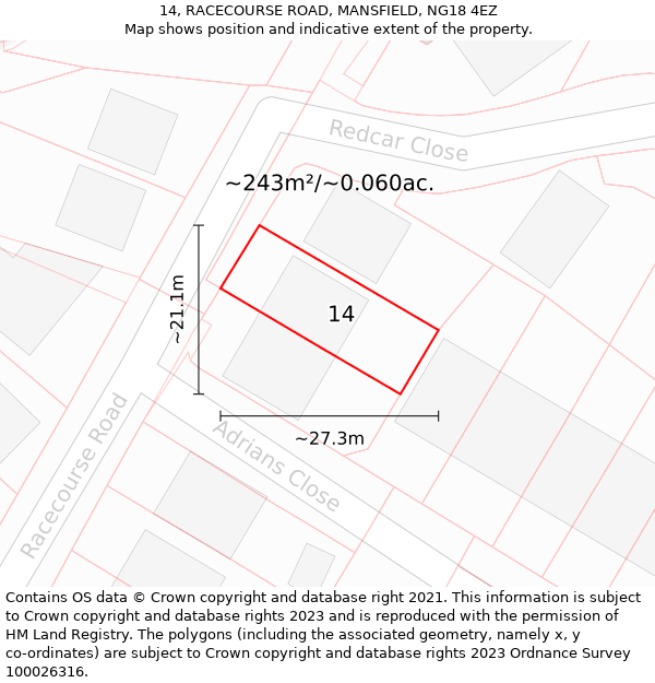 14, RACECOURSE ROAD, MANSFIELD, NG18 4EZ: Plot and title map