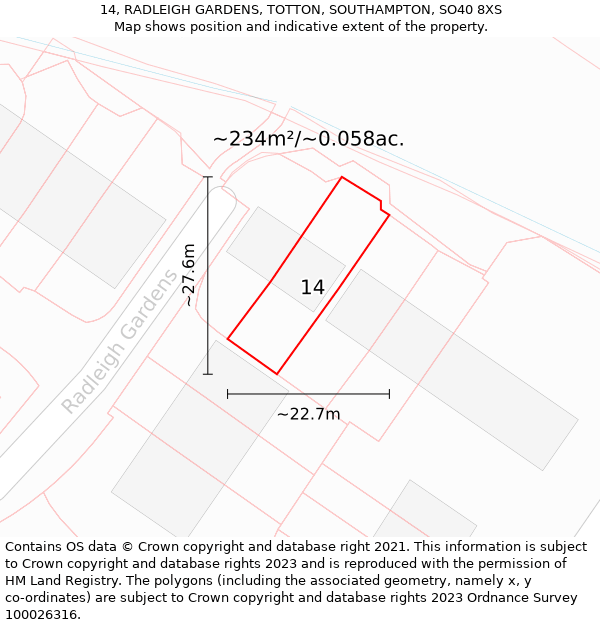 14, RADLEIGH GARDENS, TOTTON, SOUTHAMPTON, SO40 8XS: Plot and title map