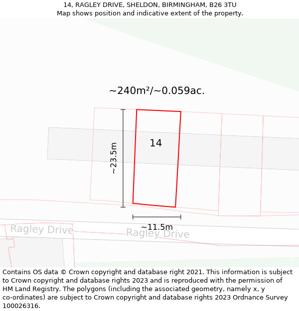 14, RAGLEY DRIVE, SHELDON, BIRMINGHAM, B26 3TU: Plot and title map