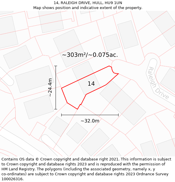 14, RALEIGH DRIVE, HULL, HU9 1UN: Plot and title map