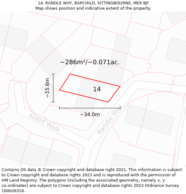 14, RANDLE WAY, BAPCHILD, SITTINGBOURNE, ME9 9JF: Plot and title map