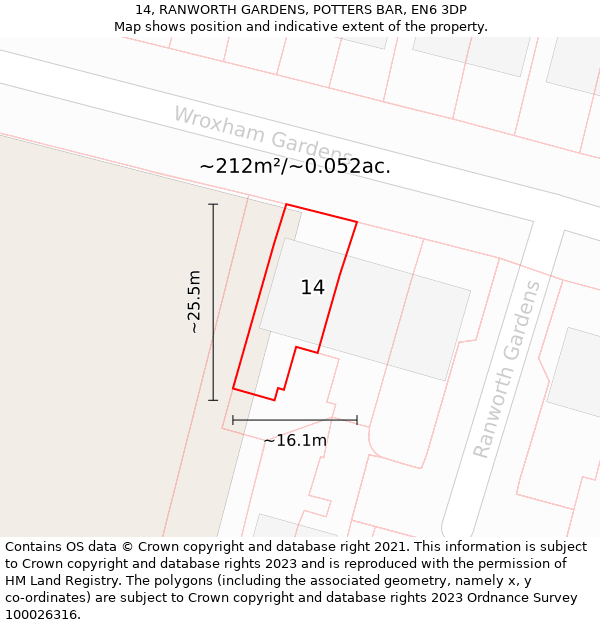 14, RANWORTH GARDENS, POTTERS BAR, EN6 3DP: Plot and title map