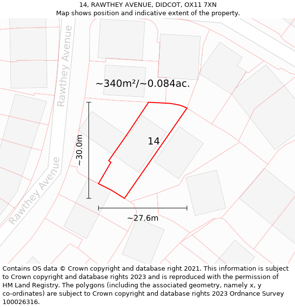 14, RAWTHEY AVENUE, DIDCOT, OX11 7XN: Plot and title map
