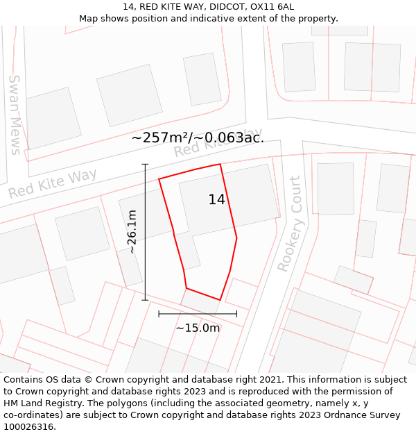 14, RED KITE WAY, DIDCOT, OX11 6AL: Plot and title map