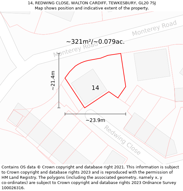 14, REDWING CLOSE, WALTON CARDIFF, TEWKESBURY, GL20 7SJ: Plot and title map