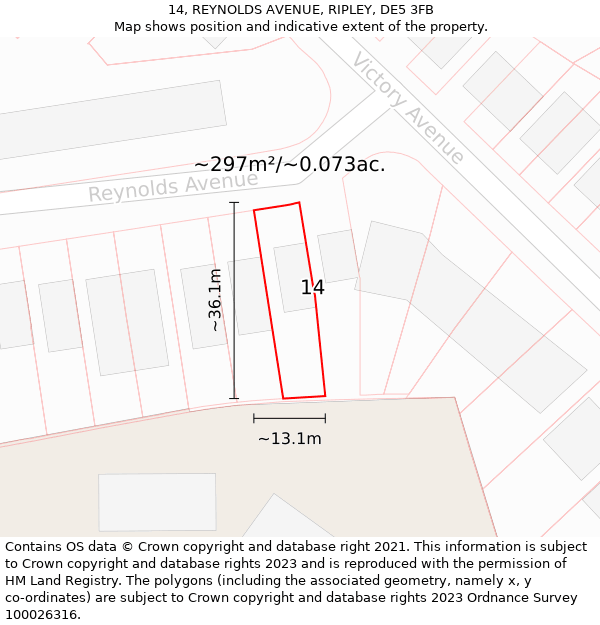 14, REYNOLDS AVENUE, RIPLEY, DE5 3FB: Plot and title map