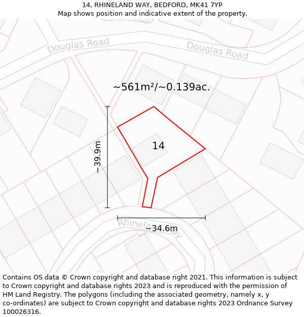 14, RHINELAND WAY, BEDFORD, MK41 7YP: Plot and title map