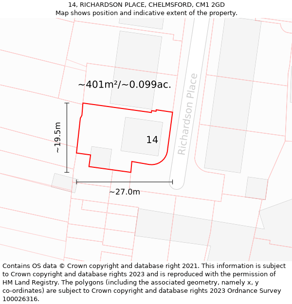 14, RICHARDSON PLACE, CHELMSFORD, CM1 2GD: Plot and title map