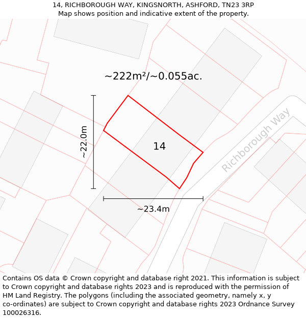 14, RICHBOROUGH WAY, KINGSNORTH, ASHFORD, TN23 3RP: Plot and title map