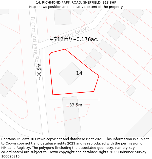 14, RICHMOND PARK ROAD, SHEFFIELD, S13 8HP: Plot and title map