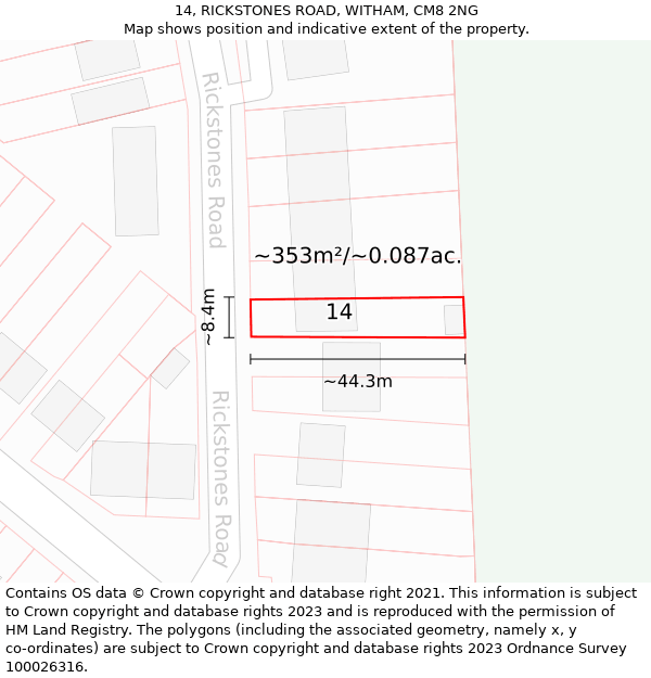 14, RICKSTONES ROAD, WITHAM, CM8 2NG: Plot and title map