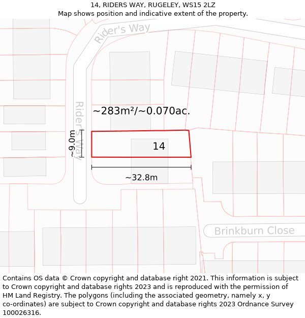 14, RIDERS WAY, RUGELEY, WS15 2LZ: Plot and title map