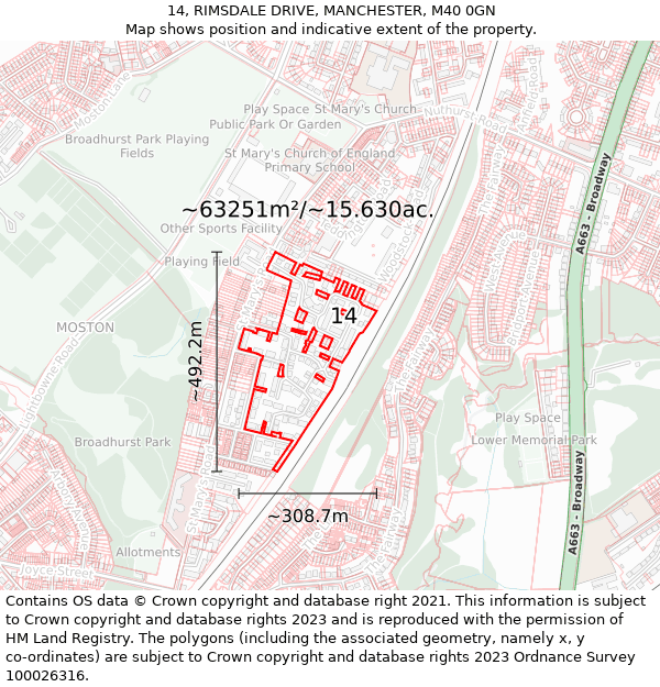 14, RIMSDALE DRIVE, MANCHESTER, M40 0GN: Plot and title map