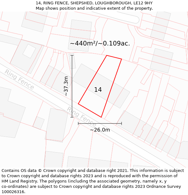 14, RING FENCE, SHEPSHED, LOUGHBOROUGH, LE12 9HY: Plot and title map