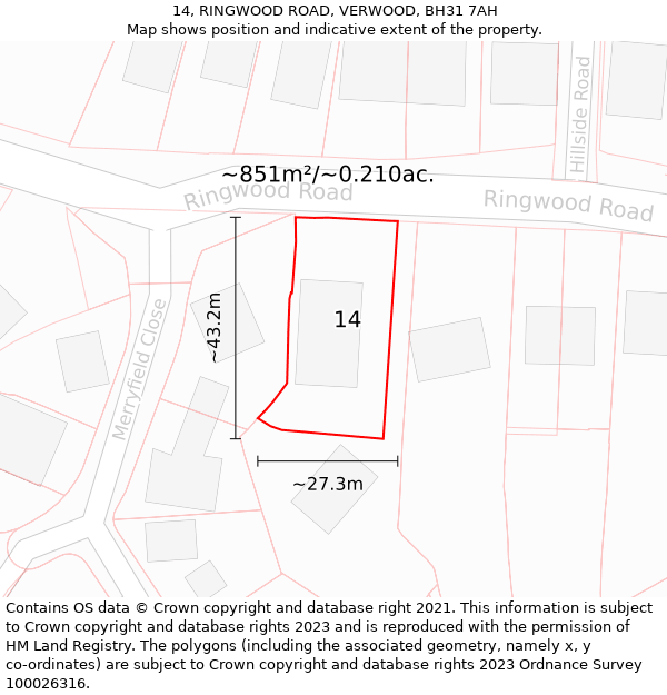 14, RINGWOOD ROAD, VERWOOD, BH31 7AH: Plot and title map