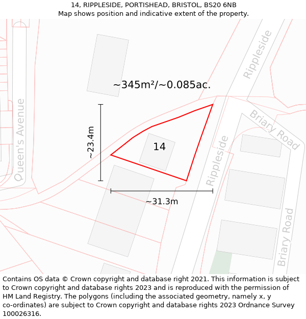 14, RIPPLESIDE, PORTISHEAD, BRISTOL, BS20 6NB: Plot and title map