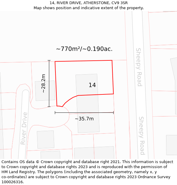 14, RIVER DRIVE, ATHERSTONE, CV9 3SR: Plot and title map