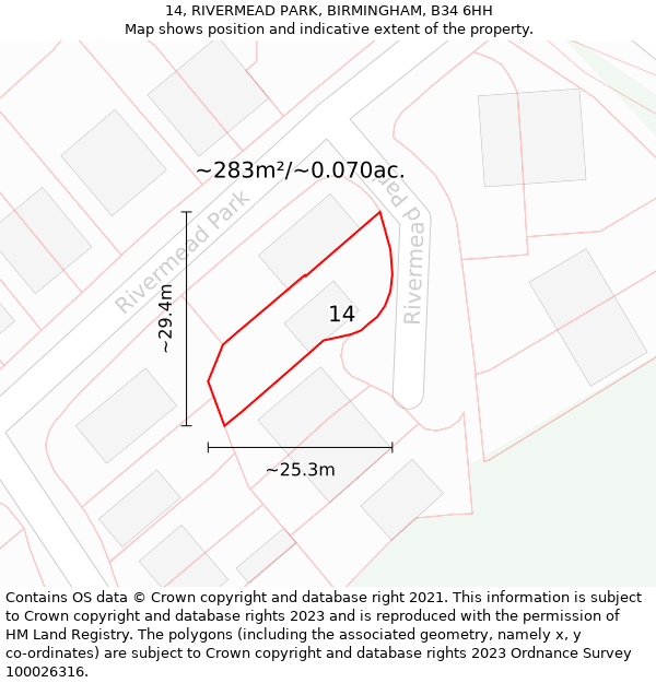 14, RIVERMEAD PARK, BIRMINGHAM, B34 6HH: Plot and title map