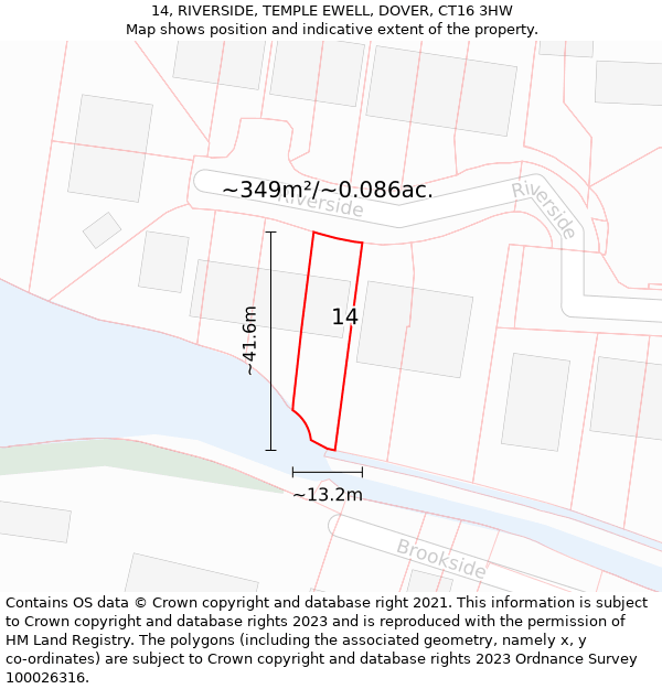 14, RIVERSIDE, TEMPLE EWELL, DOVER, CT16 3HW: Plot and title map