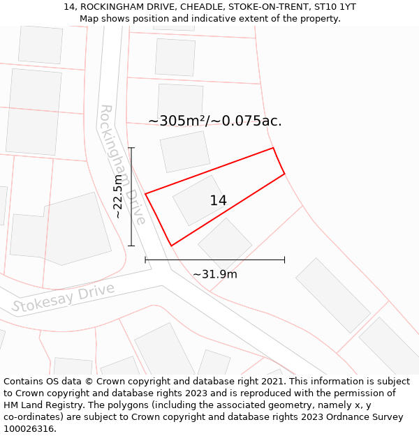 14, ROCKINGHAM DRIVE, CHEADLE, STOKE-ON-TRENT, ST10 1YT: Plot and title map