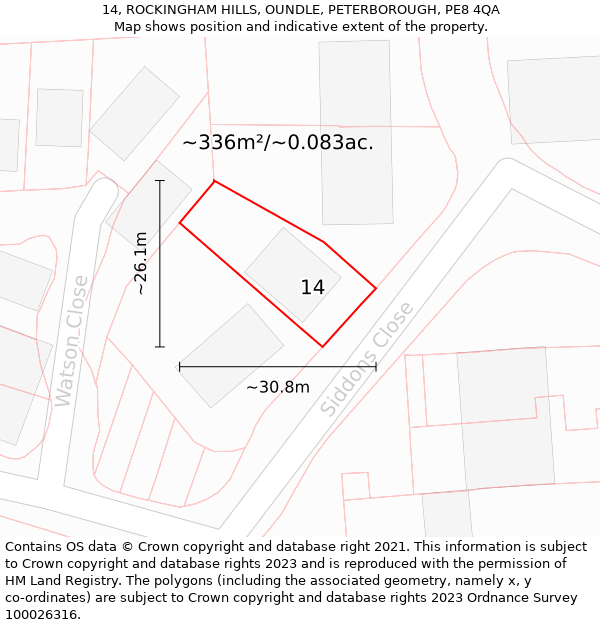 14, ROCKINGHAM HILLS, OUNDLE, PETERBOROUGH, PE8 4QA: Plot and title map