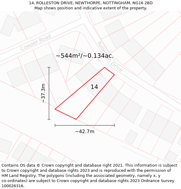 14, ROLLESTON DRIVE, NEWTHORPE, NOTTINGHAM, NG16 2BD: Plot and title map