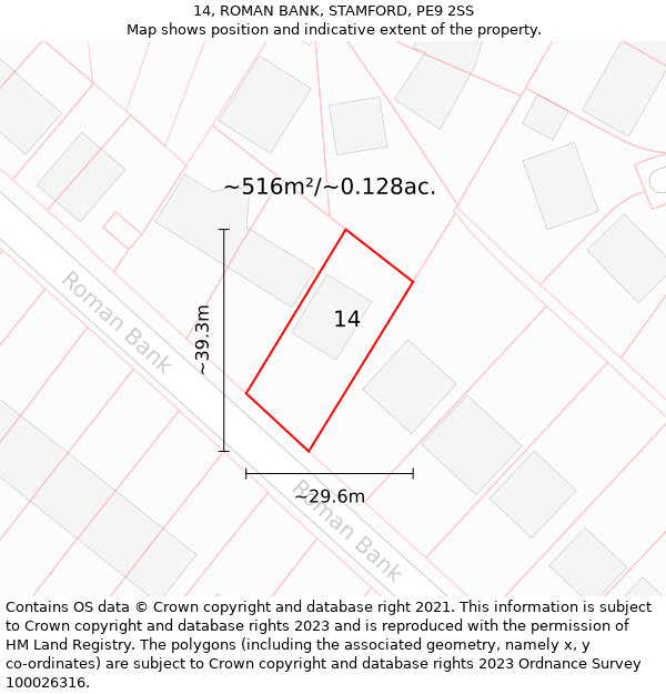 14, ROMAN BANK, STAMFORD, PE9 2SS: Plot and title map