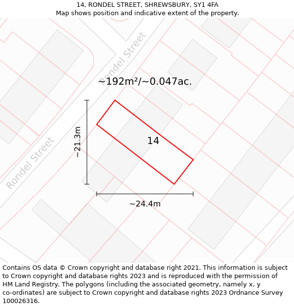 14, RONDEL STREET, SHREWSBURY, SY1 4FA: Plot and title map