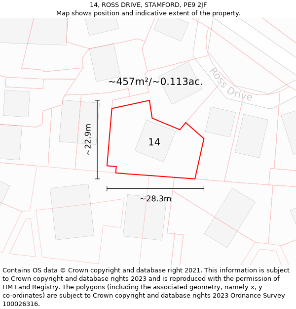 14, ROSS DRIVE, STAMFORD, PE9 2JF: Plot and title map