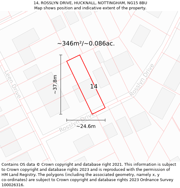 14, ROSSLYN DRIVE, HUCKNALL, NOTTINGHAM, NG15 8BU: Plot and title map