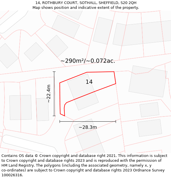 14, ROTHBURY COURT, SOTHALL, SHEFFIELD, S20 2QH: Plot and title map