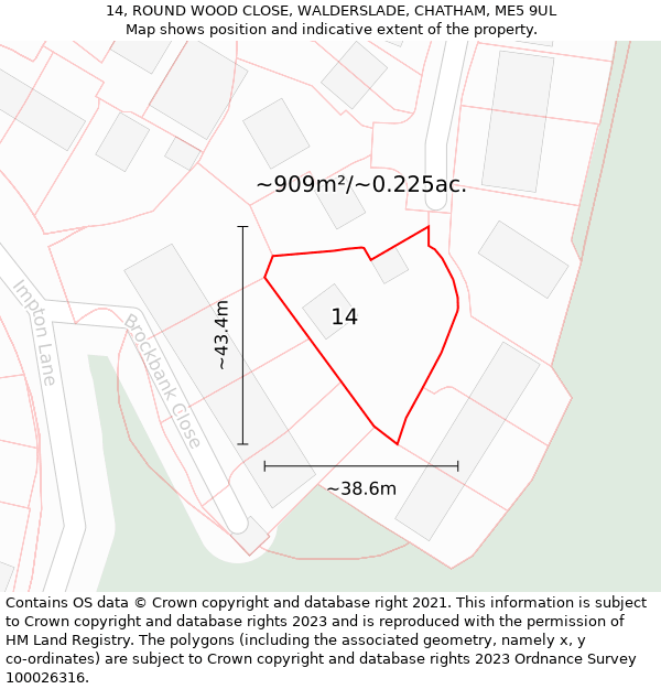 14, ROUND WOOD CLOSE, WALDERSLADE, CHATHAM, ME5 9UL: Plot and title map