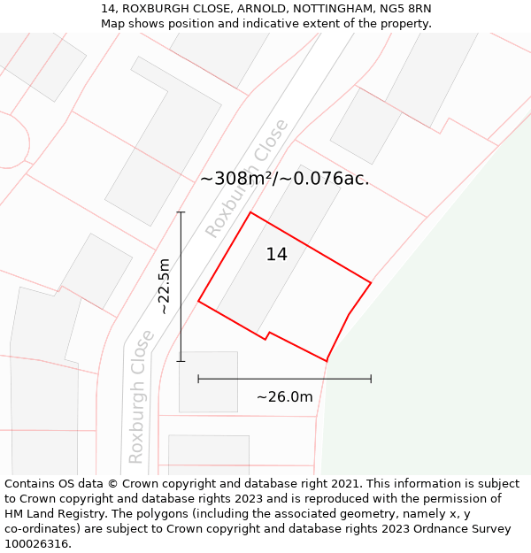 14, ROXBURGH CLOSE, ARNOLD, NOTTINGHAM, NG5 8RN: Plot and title map