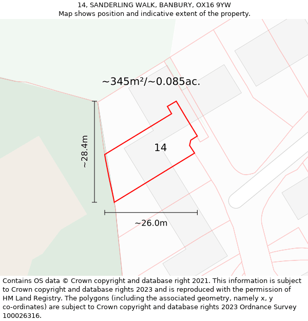 14, SANDERLING WALK, BANBURY, OX16 9YW: Plot and title map