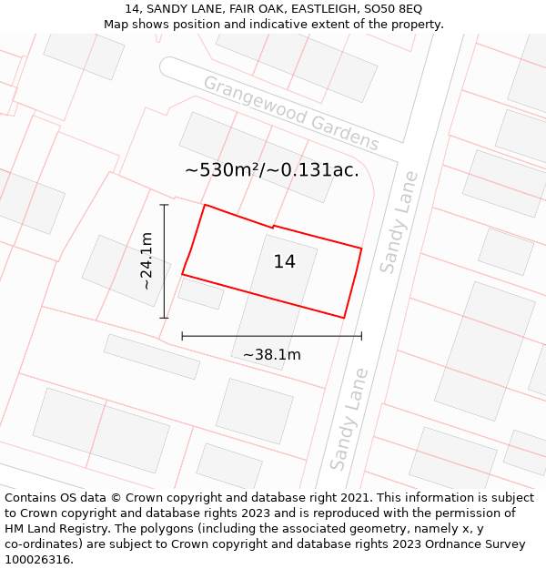 14, SANDY LANE, FAIR OAK, EASTLEIGH, SO50 8EQ: Plot and title map