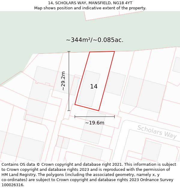 14, SCHOLARS WAY, MANSFIELD, NG18 4YT: Plot and title map